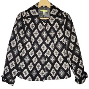 Sigrid Olsen Black Cream Gray Floral Textured Brocade Career Wear Blazer Size 4